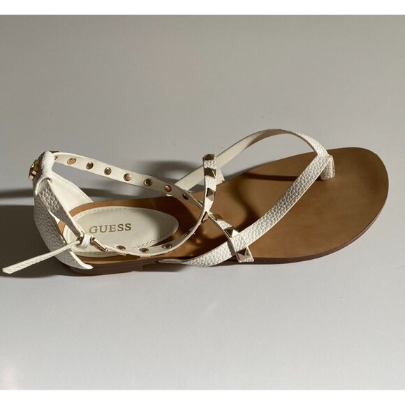 Guess Women's Sandals GWNIZANA Flat White Size 9.5 M - Picture 2 of 9